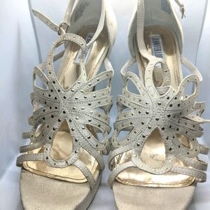 Jennifer Lopez Open Toe Heels, Gold Accents